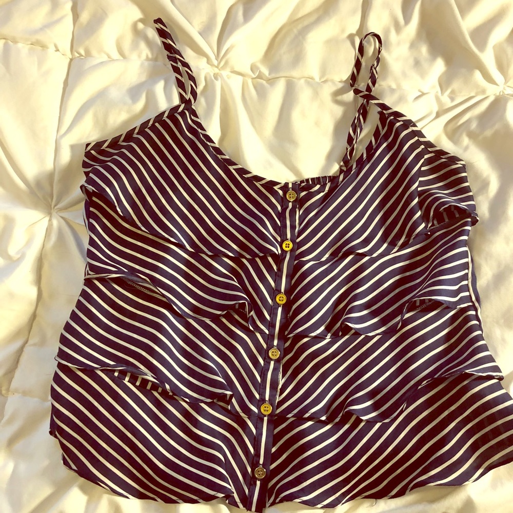 Navy blue and white stripped cropped tank